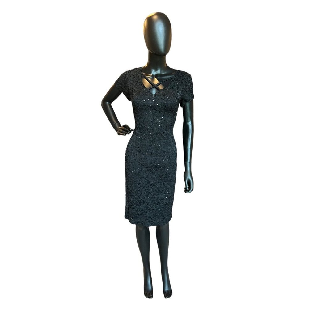 Black Lace Sleeve Sequin Cocktail Dress - NWT